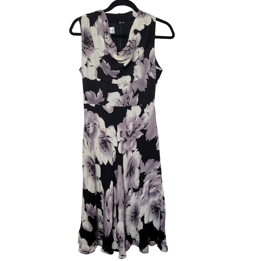 Donna Ricco New York Floral Cowl Neck Sleeveless Midi Dress Women Size‎ 8 Silk